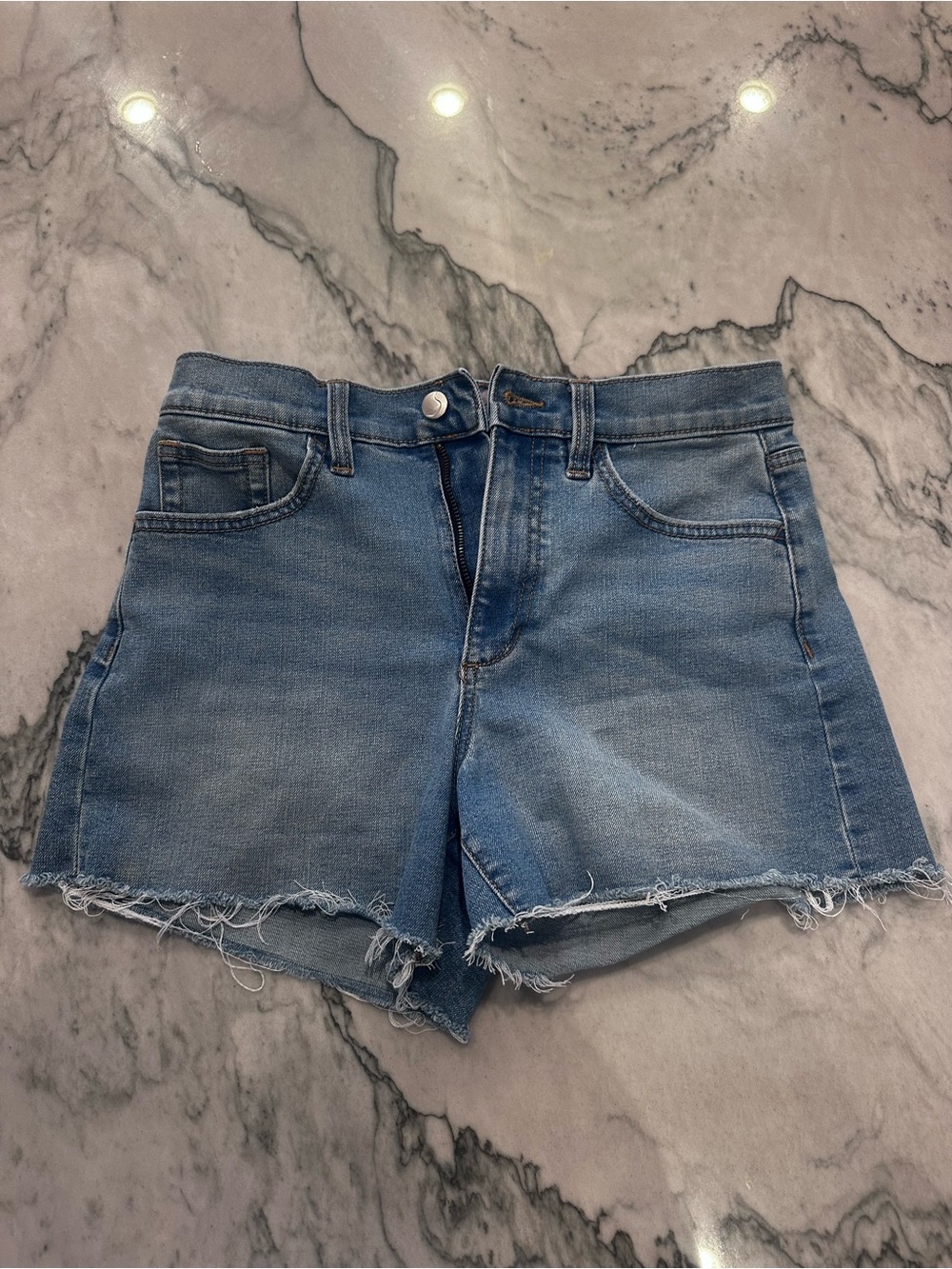 Joe's Jeans Medium Blue High-Rise Frayed Hem Denim Shorts